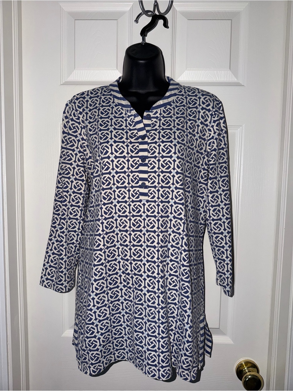J. McLaughlin Durham Ruffle Catalina Cloth Blue/White Print Top